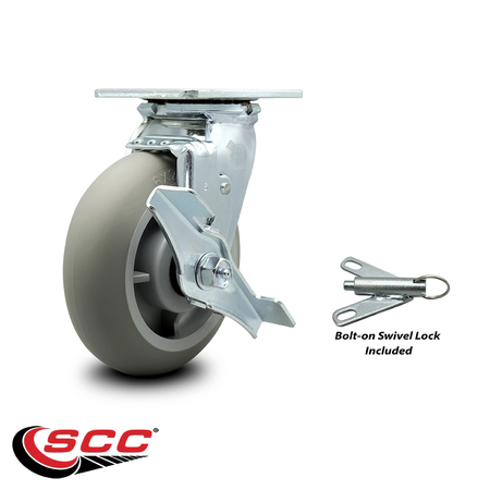 Service Caster 6 Inch Thermoplastic Rubber Caster with Ball Bearing and Brake/Swivel Lock SCC SCC-30CS620-TPRBD-TLB-BSL